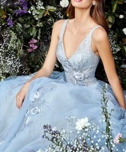 Andrea And Leo - A0893 Floral Embroidered A-Line Gown