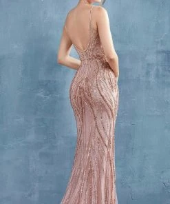 Andrea And Leo - A0909 Crystal Embellished V Neck Sheath Dress