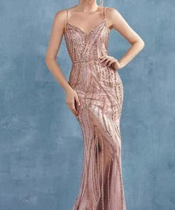 Andrea And Leo - A0909 Crystal Embellished V Neck Sheath Dress
