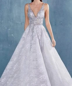 Andrea And Leo - A0964 Floral Embroidered A-Line Long Gown