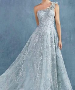 Andrea And Leo - A0989 Asymmetric Floral Embellished Dress