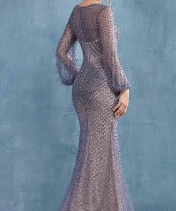 Andrea And Leo - A0997 Pearl Beaded Long Sleeve Trumpet Gown