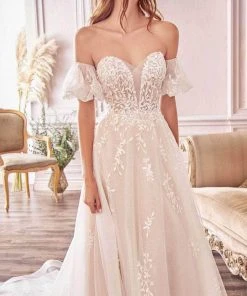 Andrea And Leo A1014C - Off-Shoulder Leaf Motif Bridal Gown