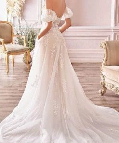 Andrea And Leo A1014C - Off-Shoulder Leaf Motif Bridal Gown