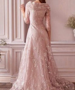Andrea And Leo - A1030 Quarter Sleeve Glittered Long Gown