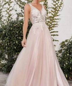 Andrea And Leo - A1045 Appliqued Tulle High Slit Gown