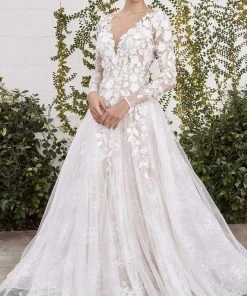 Andrea And Leo - A1067W Floral Applique Lace Bridal Gown