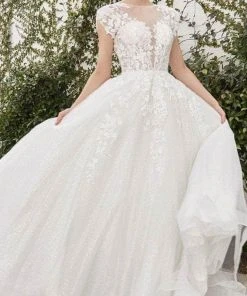 Andrea And Leo A1082W - Lace Applique Cap Sleeve A-Line Dress