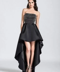 Ashley Lauren - 1089 Polka Dot Beaded High Low A-line Dress