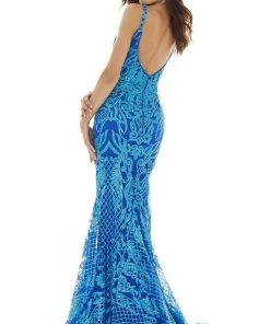 Ashley Lauren - 11015 Sequined Deep V Neck Mermaid Dress With Train