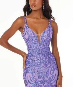 Ashley Lauren - 11015 Sequined Deep V Neck Mermaid Dress With Train