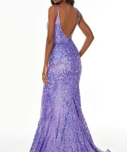 Ashley Lauren - 11015 Sequined Deep V Neck Mermaid Dress With Train