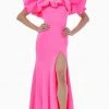 Ashley Lauren - 11017 Puff Ruffle Off-Shoulder High-Slit Mermaid Gown