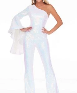Ashley Lauren - 11047 One Shoulder Bell Sleeve Full Sequin Jumpsuit
