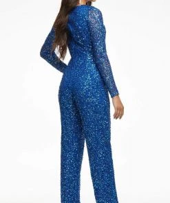 Ashley Lauren - 11079 Fully Beaded Sheer Long Sleeve Jumpsuit