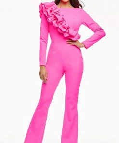 Ashley Lauren - 11088 One Colored Ruffled Crepe Jumpsuit