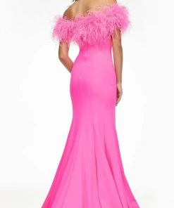 Ashley Lauren - 11099 Feather Detailed Trumpet Gown