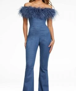 Ashley Lauren - 11123 Off Shoulder Denim Jumpsuit