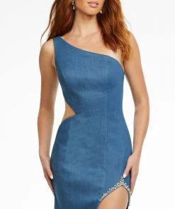 Ashley Lauren - 11125 Asymmetric Denim Trumpet Gown 7 Ashley Lauren - 11125 Asymmetric Denim Trumpet Gown