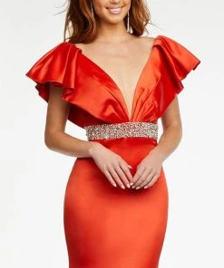 Ashley Lauren - 11130 Ruffled V-Neck Trumpet Gown