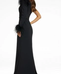 Ashley Lauren - 11131 Feather Detail Long Sleeve Gown