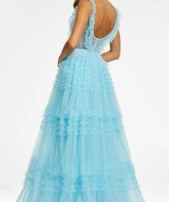 Ashley Lauren - 11142 Plunging V-Neck Tired Ruffle Gown