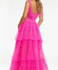 Ashley Lauren - 11142 Plunging V-Neck Tired Ruffle Gown