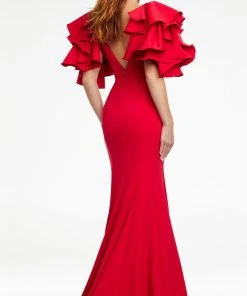 Ashley Lauren - 11171 Ruffled Sleeve Trumpet Gown