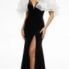 Ashley Lauren - 11172 Ruffled Shoulder High Slit Gown
