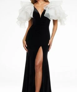 Ashley Lauren - 11172 Ruffled Shoulder High Slit Gown 17 Ashley Lauren - 11172 Ruffled Shoulder High Slit Gown
