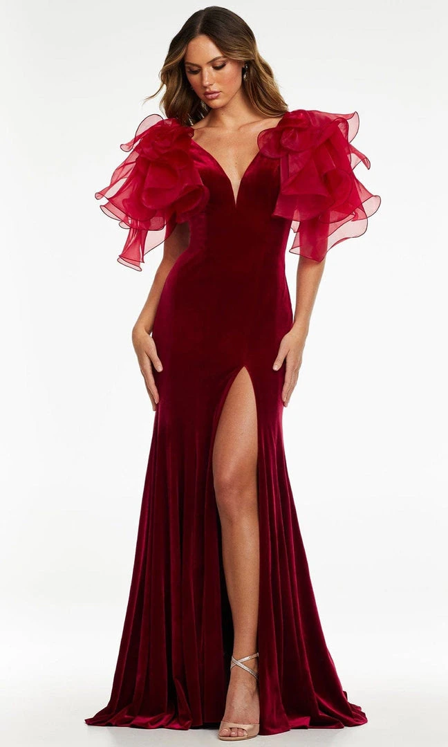 Ashley Lauren - 11172 Ruffled Shoulder High Slit Gown 9 Ashley Lauren - 11172 Ruffled Shoulder High Slit Gown
