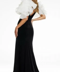 Ashley Lauren - 11172 Ruffled Shoulder High Slit Gown