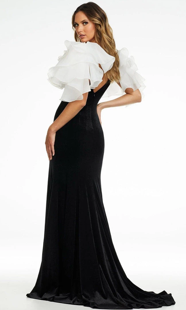 Ashley Lauren - 11172 Ruffled Shoulder High Slit Gown 4 Ashley Lauren - 11172 Ruffled Shoulder High Slit Gown