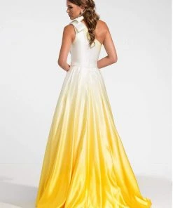 Ashley Lauren - 1132 Bow Accented Ombre Satin A-line Dress