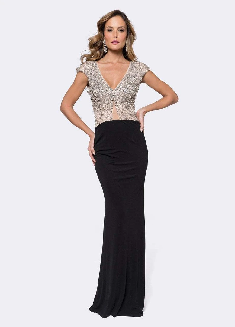 Ashley Lauren - 1188 Crystal Beaded Deep V-neck Sheath Dress 3 Ashley Lauren - 1188 Crystal Beaded Deep V-neck Sheath Dress