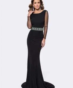 Ashley Lauren - 1191 Bejeweled Bateau Jersey Sheath Dress