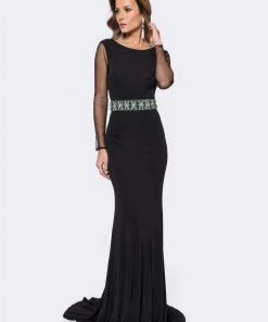 Ashley Lauren - 1191 Bejeweled Bateau Jersey Sheath Dress
