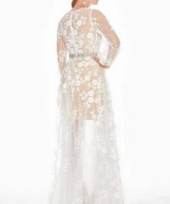 Ashley Lauren - 1338 Floral Applique Plunging V-neck A-line Dress