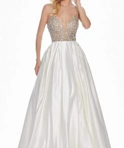 Ashley Lauren - 1389 Crystal Beaded V-Neck Satin Gown
