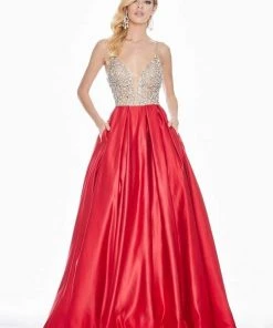 Ashley Lauren - 1389 Crystal Beaded V-Neck Satin Gown 11 Ashley Lauren - 1389 Crystal Beaded V-Neck Satin Gown
