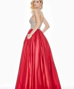 Ashley Lauren - 1389 Crystal Beaded V-Neck Satin Gown 12 Ashley Lauren - 1389 Crystal Beaded V-Neck Satin Gown