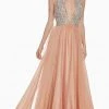 Ashley Lauren - 1391 Crystal Crusted Plunging Halter Chiffon Gown