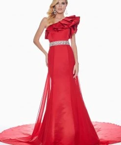 Ashley Lauren - 1398 Ruffle Accented Asymmetrical Overskirt Gown