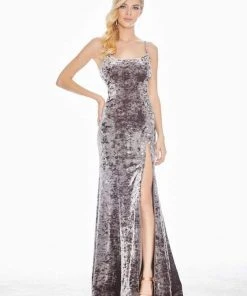 Ashley Lauren - 1400 Sleeveless Scoop Neck Crushed Velvet Long Dress