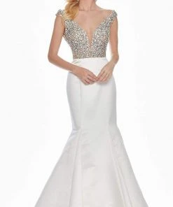 Ashley Lauren - 1407 Jewel Encrusted Off Shoulder Mermaid Gown