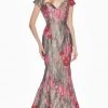 Ashley Lauren - 1411 Cap Sleeve Off Shoulder Metallic Floral Gown