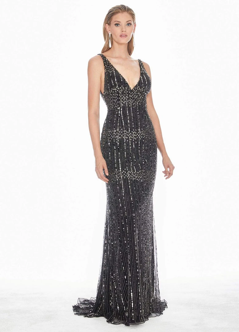 Ashley Lauren - 1420 Beaded Plunging V-Neck Evening Dress 3 Ashley Lauren - 1420 Beaded Plunging V-Neck Evening Dress