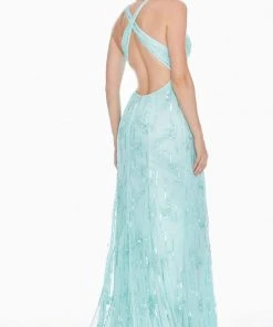 Ashley Lauren - 1421 Floral Plunging V-Neck Evening Gown