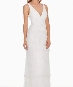 Ashley Lauren - 1422 Beaded Tiered Plunging V-Neck Dress