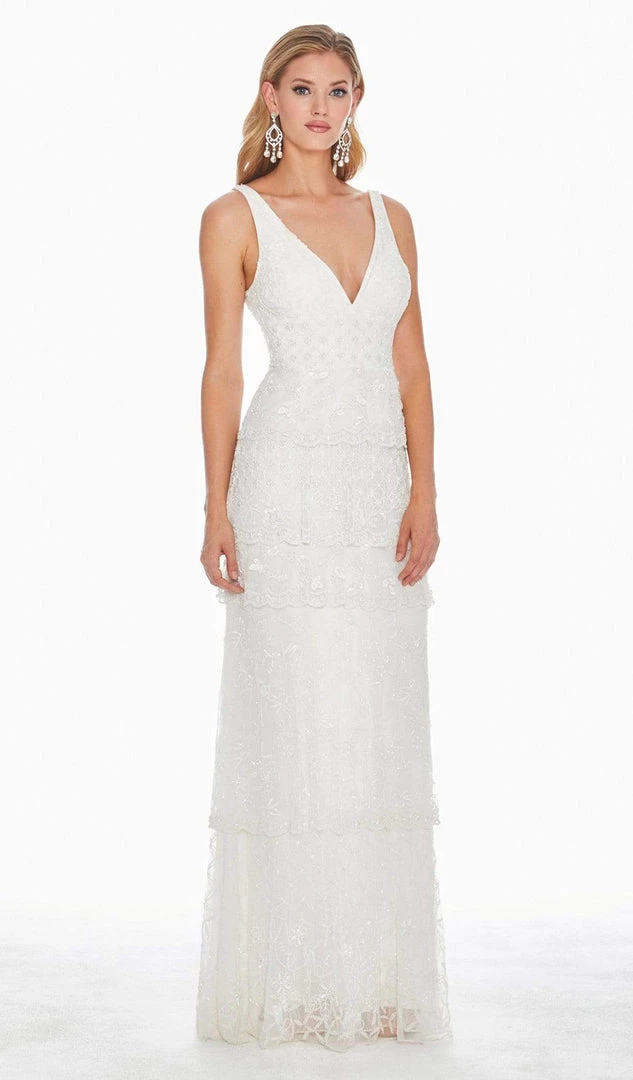 Ashley Lauren - 1422 Beaded Tiered Plunging V-Neck Dress 3 Ashley Lauren - 1422 Beaded Tiered Plunging V-Neck Dress